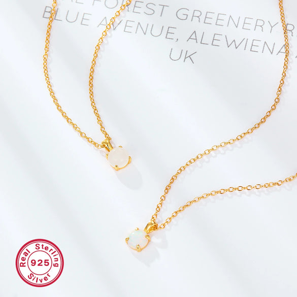 Wholesale 925 Silver Opal Fashion Necklace With Geometric Design And Electroplating Treatment For Women
