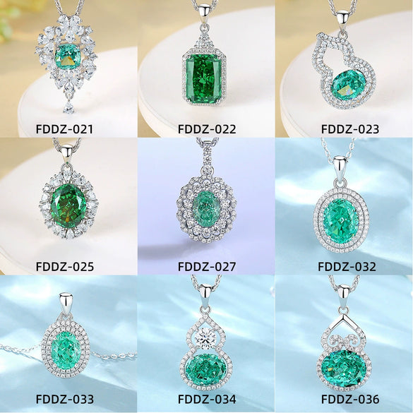 Wholesale Silver Pendant Necklace With Cross Chain Light Luxury Style Cultivation Emerald Gem High Carbon Diamond For Women