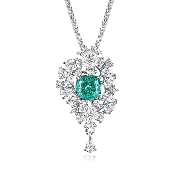 Wholesale Silver Pendant Necklace With Cross Chain Light Luxury Style Cultivation Emerald Gem High Carbon Diamond For Women