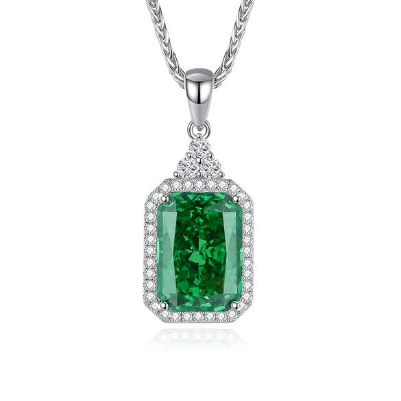 Wholesale Silver Pendant Necklace With Cross Chain Light Luxury Style Cultivation Emerald Gem High Carbon Diamond For Women