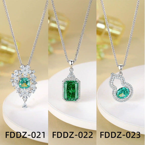Wholesale Silver Pendant Necklace With Cross Chain Light Luxury Style Cultivation Emerald Gem High Carbon Diamond For Women