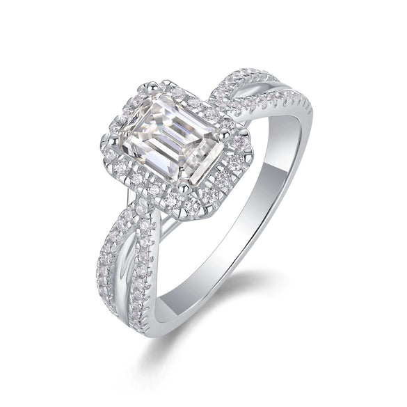 Wholesale 925 Silver Rectangular Moissanite Geometric Trendy Highend Female Ring Set With Diamonds