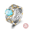 Wholesale Silver Ring Eggshaped Artificial Aquamarine Zircon Simple Geometric Style 925 Sterling Silver Electroplated Women's