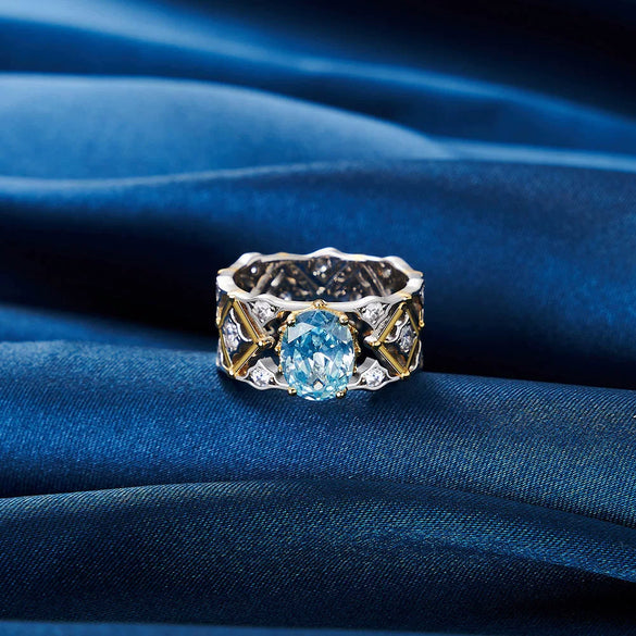 Wholesale Silver Ring Eggshaped Artificial Aquamarine Zircon Simple Geometric Style 925 Sterling Silver Electroplated Women's
