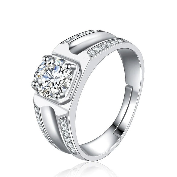 Wholesale Silver Ring Geometric Style Platinum Plated For Men