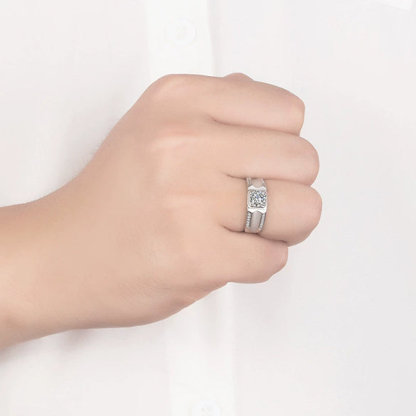 Wholesale Silver Ring Geometric Style Platinum Plated For Men
