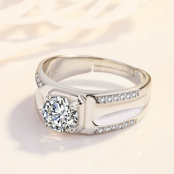 Wholesale Silver Ring Geometric Style Platinum Plated For Men