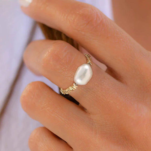 Wholesale Silver Ring Geometric Style S925 Sterling Silver Freshwater Pearl Electroplated