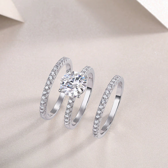 Wholesale 925 Silver Ring Set With Diamonds Geometric Style For Women
