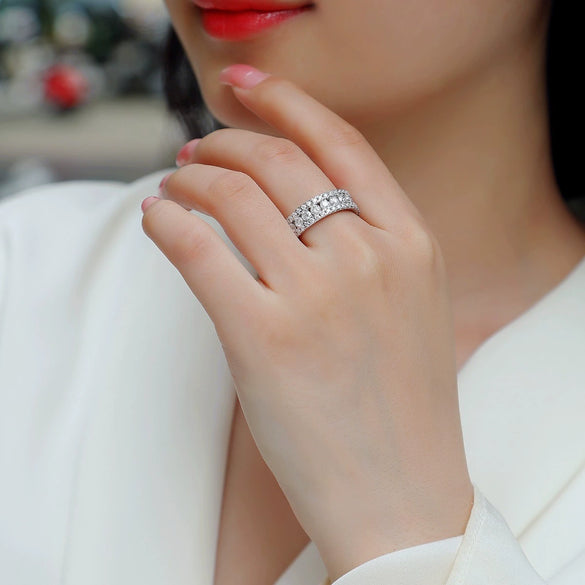 Wholesale Silver Ring Set With Diamonds Geometric Style Moissanite For Women