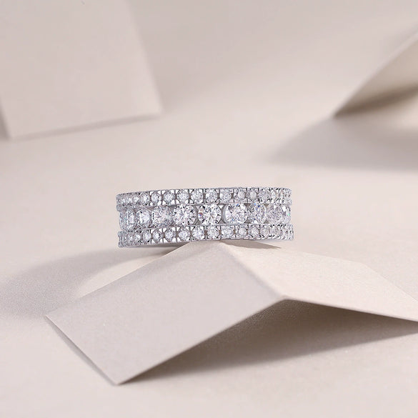 Wholesale Silver Ring Set With Diamonds Geometric Style Moissanite For Women