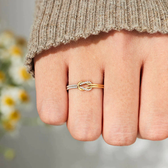 Wholesale Silver Ring With Square Knot Geometric Design And Electroplating For Women