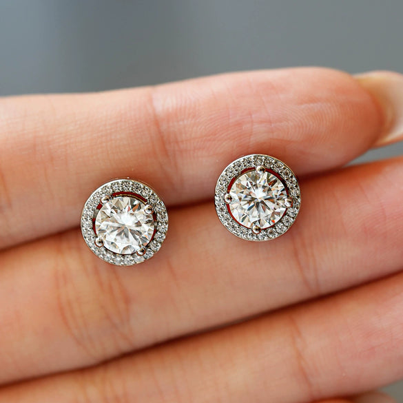 Wholesale 925 Silver Round Earrings For Women Elegant Simple Moissanite Jewelry