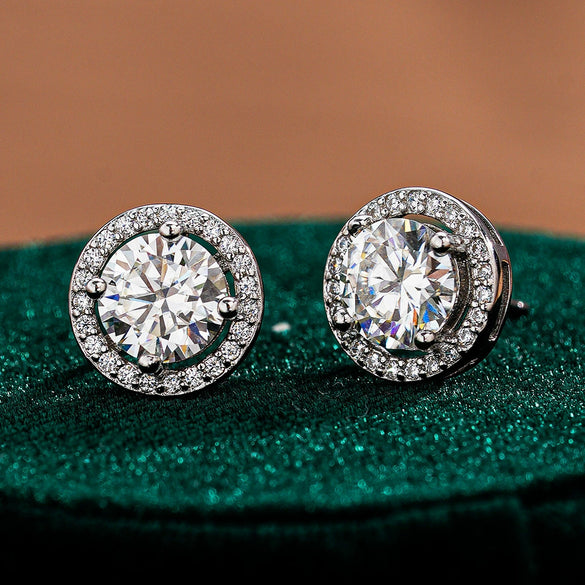 Wholesale 925 Silver Round Earrings For Women Elegant Simple Moissanite Jewelry