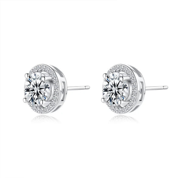 Wholesale 925 Silver Round Earrings For Women Elegant Simple Moissanite Jewelry