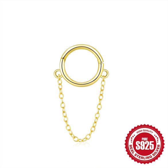 Wholesale 925 Silver Simple Tassel Piercing Earrings And Seamless Ring Zircon Piercing Nose Ring For Women With Geometric Pattern And Electroplating Treatment