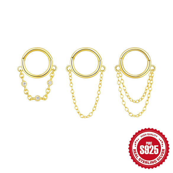 Wholesale 925 Silver Simple Tassel Piercing Earrings And Seamless Ring Zircon Piercing Nose Ring For Women With Geometric Pattern And Electroplating Treatment