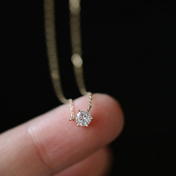 Wholesale Silver 925 Single Diamond Drop Shape Women's Clavicle Necklace Plated With 14K Gold And Cross Chain