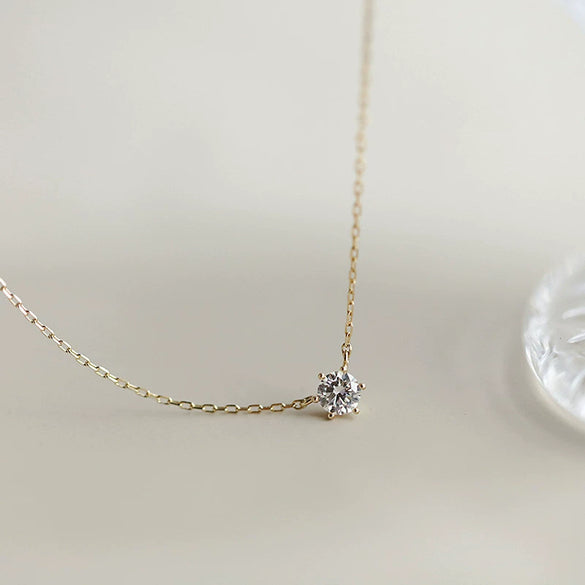 Wholesale Silver 925 Single Diamond Drop Shape Women's Clavicle Necklace Plated With 14K Gold And Cross Chain