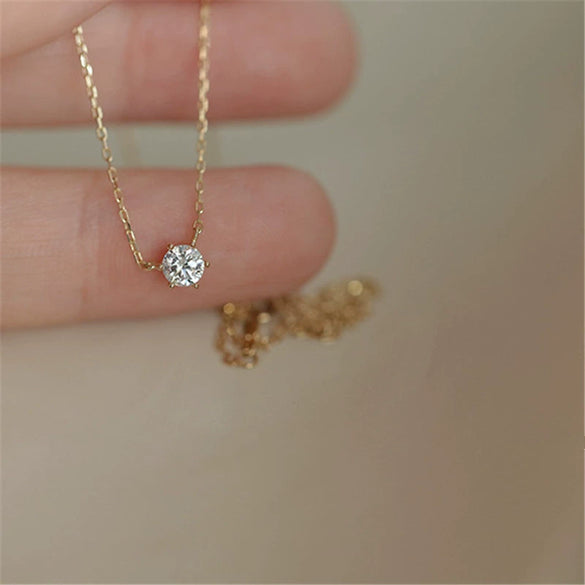 Wholesale Silver 925 Single Diamond Drop Shape Women's Clavicle Necklace Plated With 14K Gold And Cross Chain