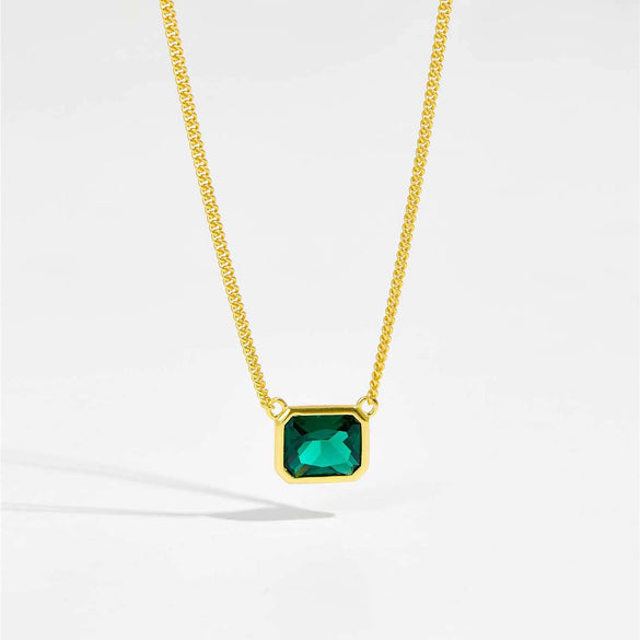 Wholesale 925 Silver Square Emerald Pendant Necklace With Electroplating Simple Fashionable And All Match Design For Women