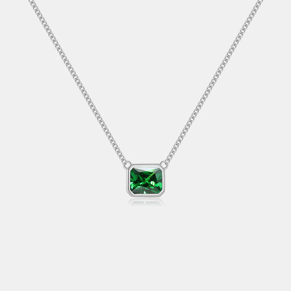 Wholesale 925 Silver Square Emerald Pendant Necklace With Electroplating Simple Fashionable And All Match Design For Women