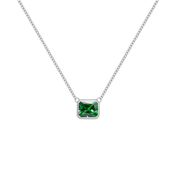 Wholesale 925 Silver Square Emerald Pendant Necklace With Electroplating Simple Fashionable And All Match Design For Women
