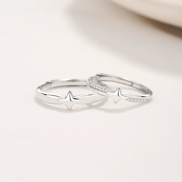 Wholesale 925 Silver Star Pattern Couple's Ring With Diamond Treatment