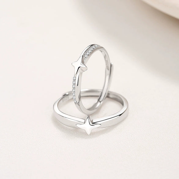 Wholesale 925 Silver Star Pattern Couple's Ring With Diamond Treatment