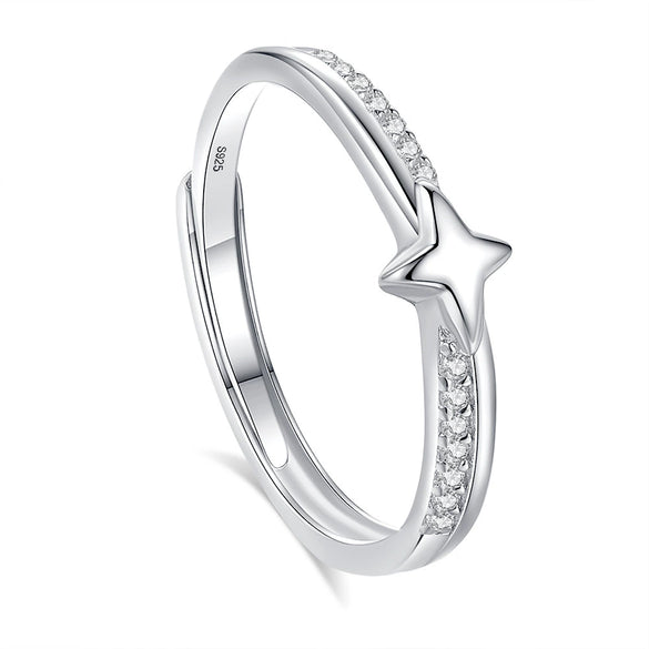 Wholesale 925 Silver Star Pattern Couple's Ring With Diamond Treatment