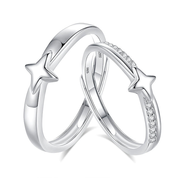 Wholesale 925 Silver Star Pattern Couple's Ring With Diamond Treatment
