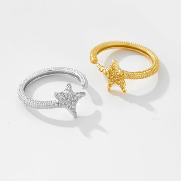 Wholesale Silver Starfish Ring Electroplated Platinum 18K Gold Adjustable Geometric Design For Women