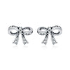 Wholesale Silver Sweet Cool Style Bow Shiny Diamond Earrings For Women With Old Craft