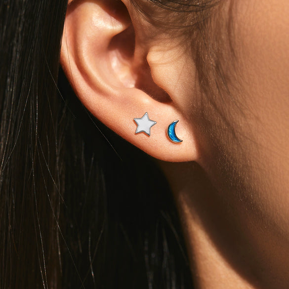 Wholesale 925 Silver Sweet Star Shape Asymmetric Enamel Drops Glaze Earrings For Women With Electroplating