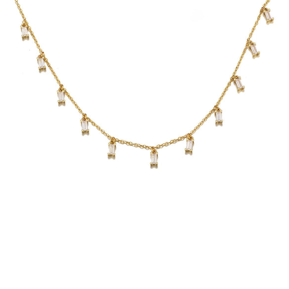 Wholesale Silver Tassel Square Zircon Pendant Necklace Women's Geometric Diamondencrusted Chain