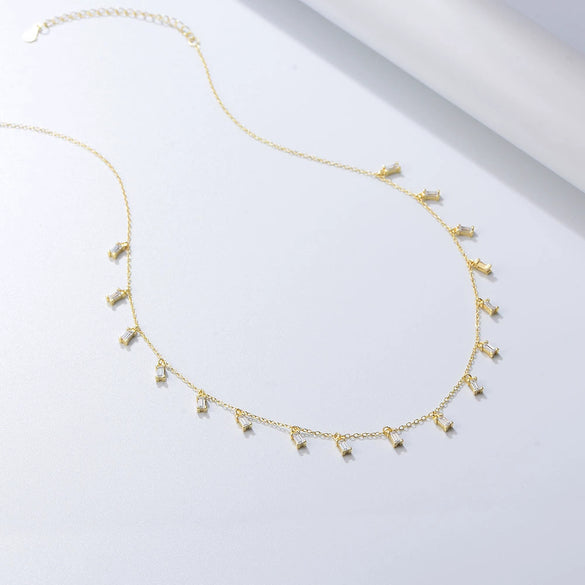 Wholesale Silver Tassel Square Zircon Pendant Necklace Women's Geometric Diamondencrusted Chain
