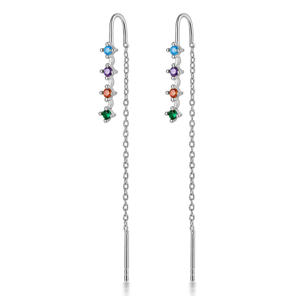 Wholesale 925 Silver Women's Geometric Dopamine Colored Zirconium Pendant Earrings