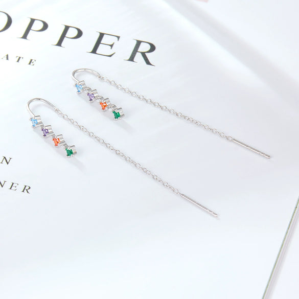 Wholesale 925 Silver Women's Geometric Dopamine Colored Zirconium Pendant Earrings