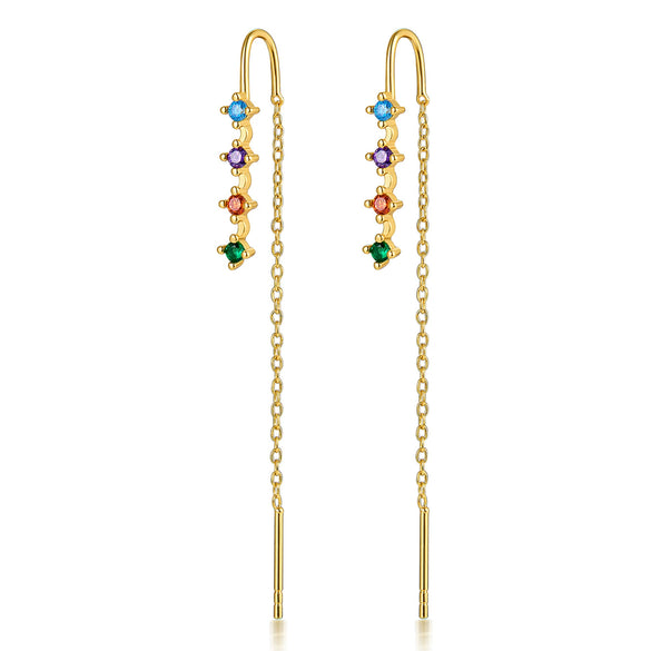 Wholesale 925 Silver Women's Geometric Dopamine Colored Zirconium Pendant Earrings