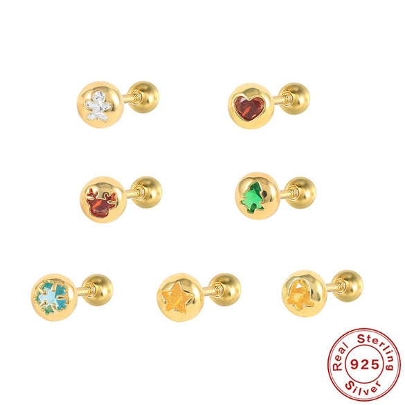 Wholesale 925 Silver Women's Geometric Ear Studs With Elk Snowflake Christmas Tree Love Design Electroplated