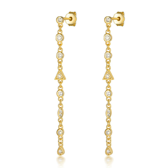 Wholesale 925 Silver Women's Geometric Earrings With Round Triangular Diamond Zircon Electroplated