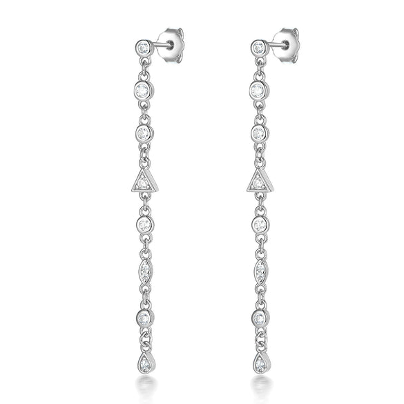 Wholesale 925 Silver Women's Geometric Earrings With Round Triangular Diamond Zircon Electroplated