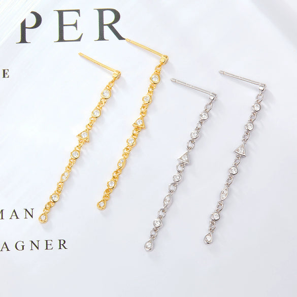 Wholesale 925 Silver Women's Geometric Earrings With Round Triangular Diamond Zircon Electroplated