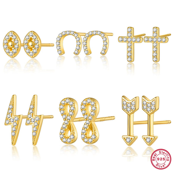 Wholesale 925 Silver Women's Geometric Lightning Cross Symbols Electroplated Earrings