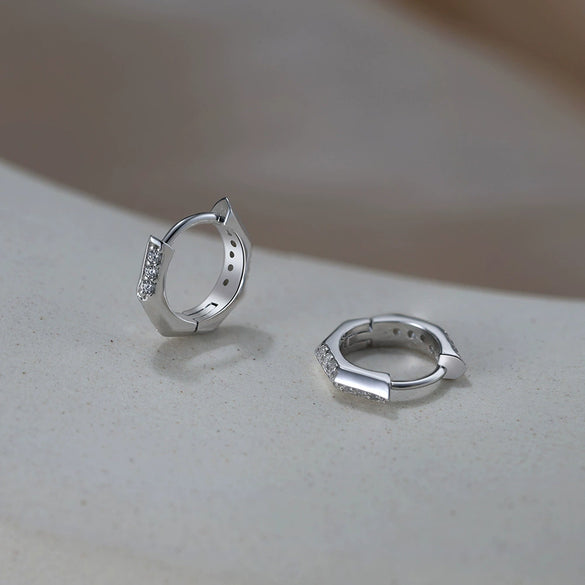 Wholesale Silver Women's Polygonal Geometric Single Circle Hoop Small Earrings With Zircon Inlay Electroplated