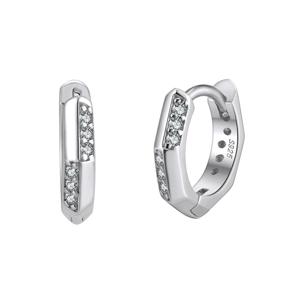 Wholesale Silver Women's Polygonal Geometric Single Circle Hoop Small Earrings With Zircon Inlay Electroplated
