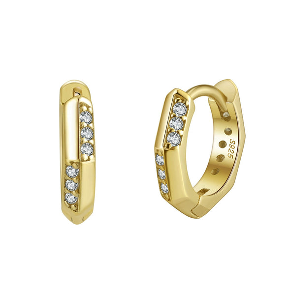 Wholesale Silver Women's Polygonal Geometric Single Circle Hoop Small Earrings With Zircon Inlay Electroplated