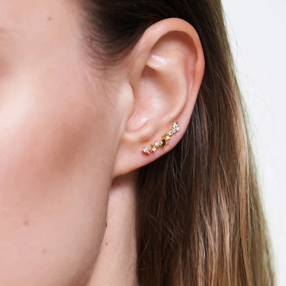 Wholesale Silver Zircon Ear Row Ear Arc Earrings With Ear Hooks In Geometric Style For Women