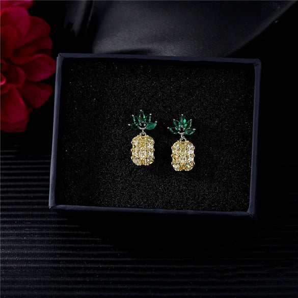 Wholesale Silver Zircon Fruit Pineapple Earrings Electroplated For Women Natural Style