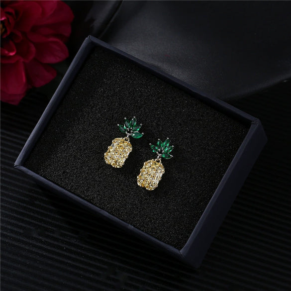 Wholesale Silver Zircon Fruit Pineapple Earrings Electroplated For Women Natural Style